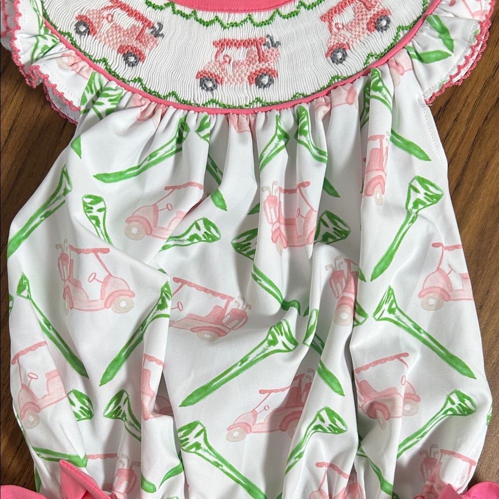 NWOT- Smocked Pink Golf Cart Bubble - Picture 4 of 8